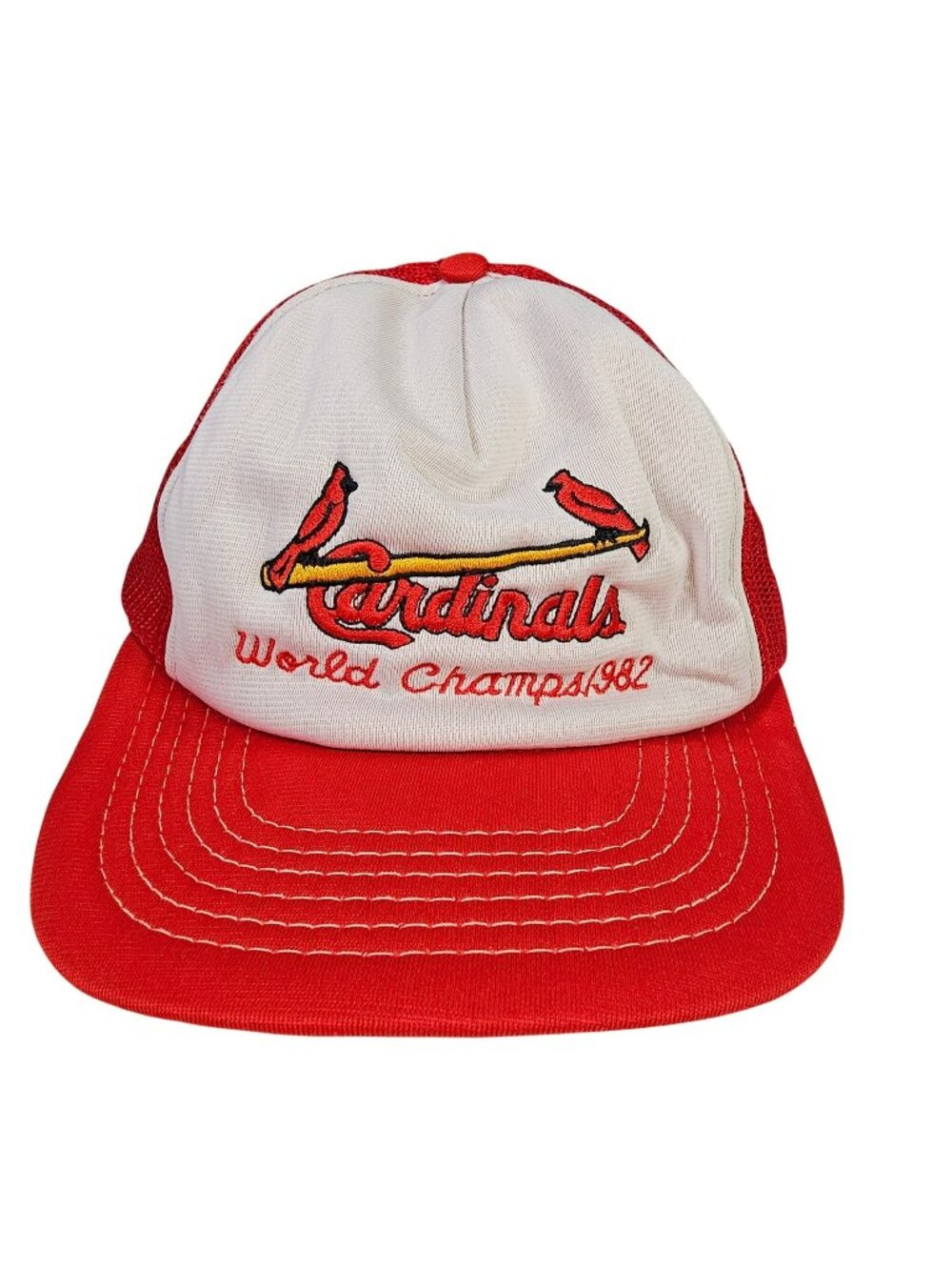 St. Louis Cardinals Vtg 1982 World Champs Trucker Hat Mesh Snapback Red White